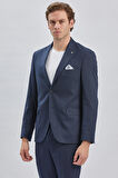 Koyu Lacivert Armürlü Kırlangıç Yaka Astarlı 6 Drop Slim Fit Dar Kesim Takım Elbise 1001240176
