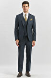 Koyu Lacivert Kırlangıç Yaka Astarlı Yelekli 6 Drop Slim Fit Dar Kesim Klasik Takım Elbise 1001240179