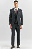 Koyu Lacivert Desenli Armürlü Mono Yaka Yelekli Likralı 6 Drop Slim Fit Takım Elbise 1001240180