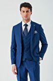Lacivert Gabardin Kırlangıç Yaka Yelekli 6 Drop Slim Fit Klasik Takım Elbise 1001240187