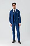Lacivert Gabardin Kırlangıç Yaka Yelekli 6 Drop Slim Fit Klasik Takım Elbise 1001240187