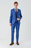 Saks Gabardin Kırlangıç Yaka Yelekli 6 Drop Slim Fit Klasik Takım Elbise 1001240187