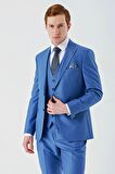 Mavi Gabardin Kırlangıç Yaka Yelekli 6 Drop Slim Fit Klasik Takım Elbise 1001240187