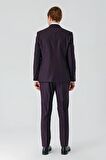 Mürdüm Gabardin Kırlangıç Yaka Yelekli 6 Drop Slim Fit Klasik Takım Elbise 1001240187