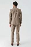 Koyu Camel Gabardin Kırlangıç Yaka Yelekli Likralı 6 Drop Slim Fit Klasik Takım Elbise 1001240188