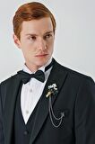 Siyah Çıkarılabilir Kırlangıç Yaka Yelekli Likralı 6 Drop Slim Fit Smokin Damatlık 1001240200