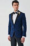 Koyu Lacivert Çıkarılabilir Kırlangıç Yaka Likralı 6 Drop Slim Fit Smokin Damatlık 1001240204