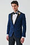 Koyu Lacivert Çıkarılabilir Kırlangıç Yaka Likralı 6 Drop Slim Fit Smokin Damatlık 1001240204