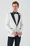 Açık Krem Çıkarılabilir Kırlangıç Yaka Likralı 6 Drop Slim Fit Smokin Damatlık 1001240204