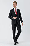 Siyah Gabardin Mono Yaka 6 Drop Comfort Fit Rahat Kesim Basic Takım Elbise 1001245010