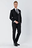 Siyah Gabardin Kırlangıç Yaka 6 Drop Slim Fit Dar Kesim Basic Takım Elbise 1001245011