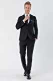 Siyah Gabardin Kırlangıç Yaka 6 Drop Slim Fit Dar Kesim Basic Takım Elbise 1001245011
