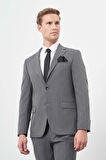 Füme Çizgili Mono Yaka Astarlı 6 Drop Slim Fit Dar Kesim Takım Elbise 1001245102