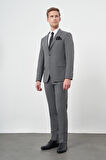 Füme Çizgili Mono Yaka Astarlı 6 Drop Slim Fit Dar Kesim Takım Elbise 1001245102