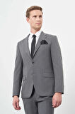 Füme Çizgili Mono Yaka Astarlı 6 Drop Slim Fit Dar Kesim Takım Elbise 1001245102