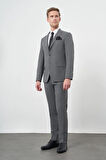 Füme Çizgili Mono Yaka Astarlı 6 Drop Slim Fit Dar Kesim Takım Elbise 1001245102