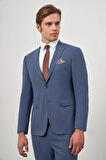 Lacivert Çizgili Mono Yaka Astarlı 6 Drop Slim Fit Dar Kesim Takım Elbise 1001245106