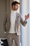 Koyu Vizon Çizgili Mono Yaka Astarlı 6 Drop Slim Fit Dar Kesim Takım Elbise 1001245106