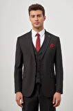 Siyah Düz Bez Ayağı Kılıç Yaka Tam Astar Çift Yırtmaç 2 Düğme Yelekli 6 Drop Slim Fit Classic Takım Elbise 1001245151