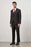 Siyah Düz Bez Ayağı Kılıç Yaka Tam Astar Çift Yırtmaç 2 Düğme Yelekli 6 Drop Slim Fit Classic Takım Elbise 1001245151