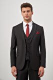 Siyah Düz Bez Ayağı Kılıç Yaka Tam Astar Çift Yırtmaç 2 Düğme Yelekli 6 Drop Slim Fit Classic Takım Elbise 1001245151
