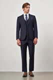 Koyu Lacivert Düz Bez Ayağı Kılıç Yaka Tam Astar Çift Yırtmaç 2 Düğme Yelekli 6 Drop Slim Fit Classic Takım Elbise 1001245151