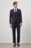 Koyu Lacivert Düz Bez Ayağı Kılıç Yaka Tam Astar Çift Yırtmaç 2 Düğme Yelekli 6 Drop Slim Fit Classic Takım Elbise 1001245151