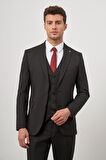 Siyah Kendinden Desenli Armürlü Kılıç Yaka Tam Astar Çift Yırtmaç 2 Düğme Yelekli 6 Drop Slim Fit Classic Takım Elbise 1001245152