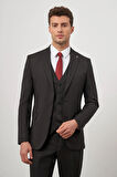 Siyah Kendinden Desenli Armürlü Kılıç Yaka Tam Astar Çift Yırtmaç 2 Düğme Yelekli 6 Drop Slim Fit Classic Takım Elbise 1001245152