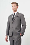 Füme Düz Flannel Mono Yaka Tam Astar Çift Yırtmaç 2 Düğme 4 Drop Comfort Fit Classic Takım Elbise 1001245163