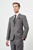 Füme Düz Flannel Mono Yaka Tam Astar Tek Yırtmaç 2 Düğme 4 Drop Comfort Fit Classic Takım Elbise 1001245164