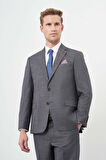 Koyu Antrasit Düz Flannel Mono Yaka Tam Astar Tek Yırtmaç 2 Düğme 4 Drop Comfort Fit Classic Takım Elbise 1001245164