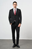 Siyah Çizgili Desen Örme Kılıç Yaka Astarsız Çift Yırtmaç 2 Düğme Beli Lastikli 6 Drop Slim Fit Classic Takım Elbise 1001245170
