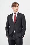 Siyah Düz Gabardin Mono Yaka Tam Astar Çift Yırtmaç 2 Düğme 6 Drop Comfort Fit Classic Takım Elbise 1001245171