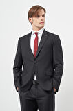 Siyah Düz Gabardin Mono Yaka Tam Astar Çift Yırtmaç 2 Düğme 6 Drop Comfort Fit Classic Takım Elbise 1001245171