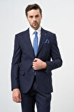 Lacivert Armürlü Mono Yaka Tam Astar Esnek 6 Drop Slim Fit Classic Takım Elbise 1001245175