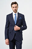 Lacivert Armürlü Mono Yaka Tam Astar Esnek 6 Drop Slim Fit Classic Takım Elbise 1001245175