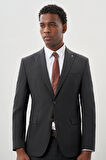Koyu Antrasit Düz Bez Ayağı Kılıç Yaka 2 Düğme Yünlü 6 Drop Slim Fit Classic Takım Elbise 1001245179_070