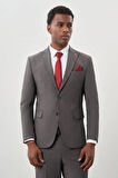 Gri Düz Bez Ayağı Kılıç Yaka 2 Düğme Yünlü 6 Drop Slim Fit Classic Takım Elbise 1001245179_100