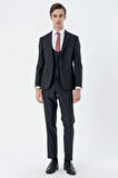 Siyah Mono Yaka Çift Yırtmaç Yelekli 6 Drop Slim Fit Dar Kesim Basic Takım Elbise 1001245186