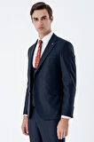Lacivert Mono Yaka Çift Yırtmaç Yelekli 6 Drop Slim Fit Dar Kesim Basic Takım Elbise 1001245186