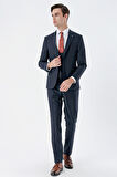 Lacivert Mono Yaka Çift Yırtmaç Yelekli 6 Drop Slim Fit Dar Kesim Basic Takım Elbise 1001245186