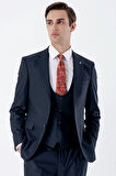 Lacivert Mono Yaka Çift Yırtmaç Yelekli 6 Drop Slim Fit Dar Kesim Basic Takım Elbise 1001245186