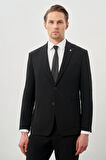 Siyah Desenli Gofreli Mono Yaka Malzemesiz Beli Lastikli Esnek 6 Drop Slim Fit Casual Takım Elbise 1001245270