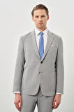 Gri Desenli Gofreli Mono Yaka Malzemesiz Beli Lastikli Esnek 6 Drop Slim Fit Casual Takım Elbise 1001245270