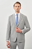 Gri Desenli Gofreli Mono Yaka Malzemesiz Beli Lastikli Esnek 6 Drop Slim Fit Casual Takım Elbise 1001245270