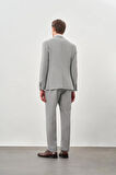 Gri Desenli Gofreli Mono Yaka Malzemesiz Beli Lastikli Esnek 6 Drop Slim Fit Casual Takım Elbise 1001245270