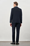 Koyu Lacivert Desenli Gofreli Mono Yaka Malzemesiz Beli Lastikli Esnek 6 Drop Slim Fit Casual Takım Elbise 1001245270