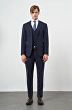 Lacivert Bez Ayağı Kılıç Yaka Tam Astar Yelekli 6 Drop Slim Fit Takım Elbise 1001245386