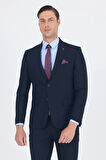 Lacivert Düz Gabardin Kılıç Yaka 2 Düğme Pamuklu 6 Drop Slim Fit Basic Takım Elbise 1001250011_206